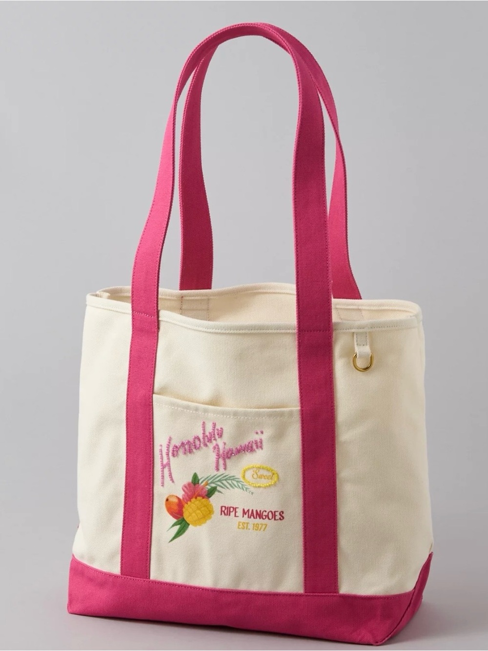 American Eagle Outfitters Cream Canvas Tote with Pink Straps